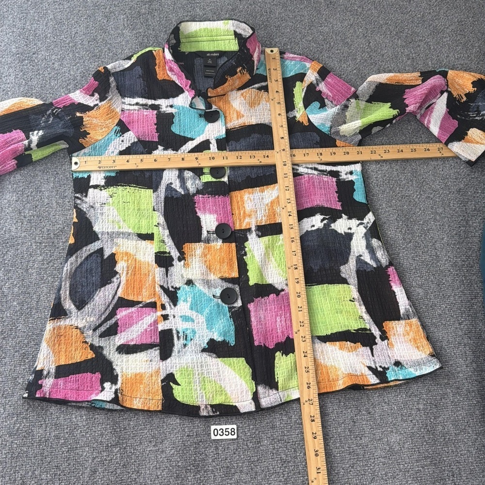Ali Miles Jacket Womens Medium Multicolor Abstract Crepe Button Front Artsy - Picture 4 of 9